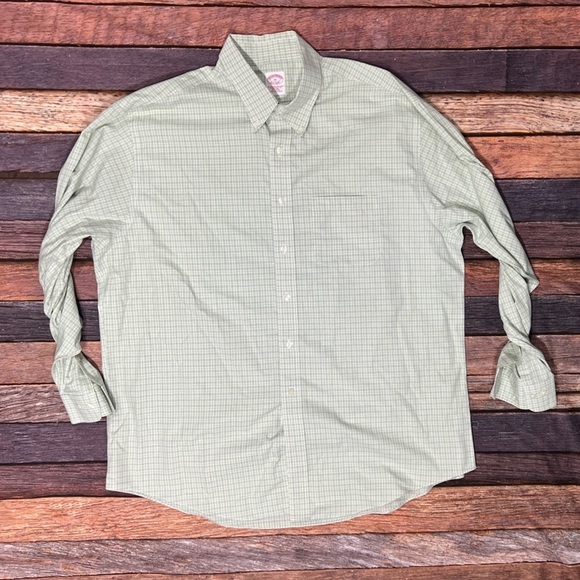 Brooks Brothers Classic Checkered Green Mens Dress Button Down Shirt - Picture 1 of 5